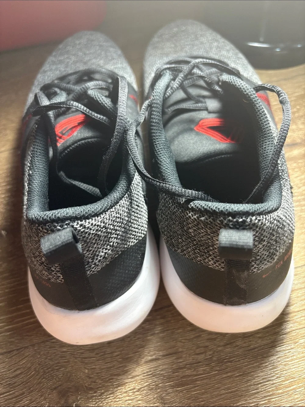 Nike Men’s Black/Grey Knit Sneakers with Red Swoosh